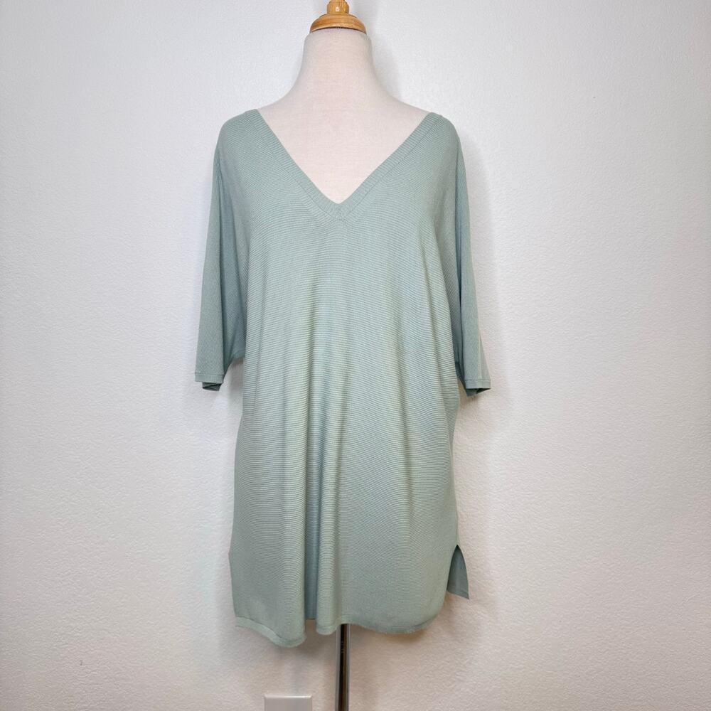 Lafayette 148 Womens Cashmere Short Sleeve Tunic Size M Sage Oversized Coastal